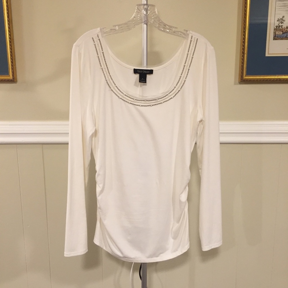 WHBM Pearl & Chain Detailed Scoop Neck Top NWOT
